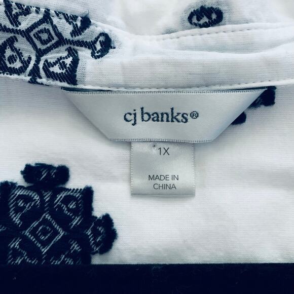 CJ BANKS Blouse Top Button Down‎ Novelty Embroidered Boho Artsy Workwear Preppy - Picture 9 of 12